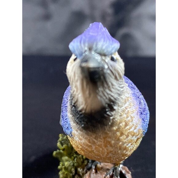 BIRD Figurine Blue Jay on Log Resin Home Decor Resin 3  inch - Picture 3 of 6